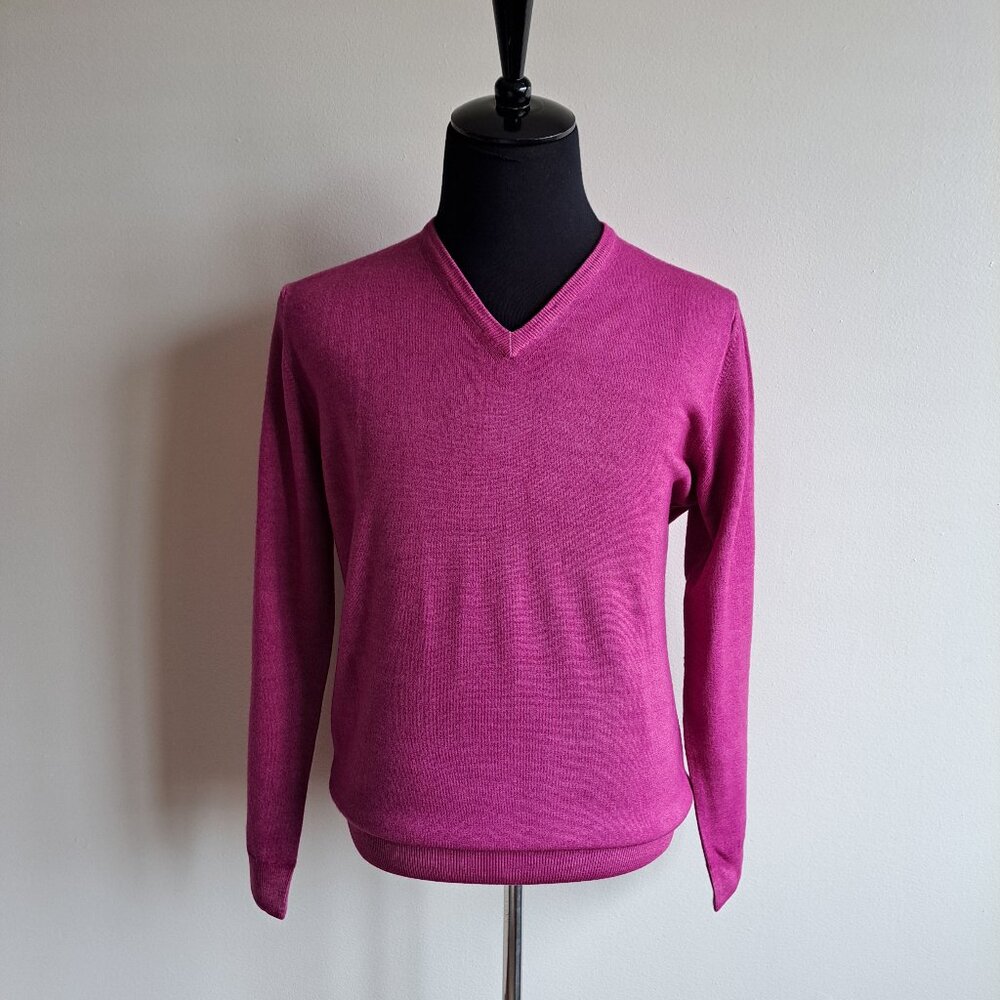 New Ferrante Men's Italian 100% Merino Wool Pink V-neck Sweater 54/ XL